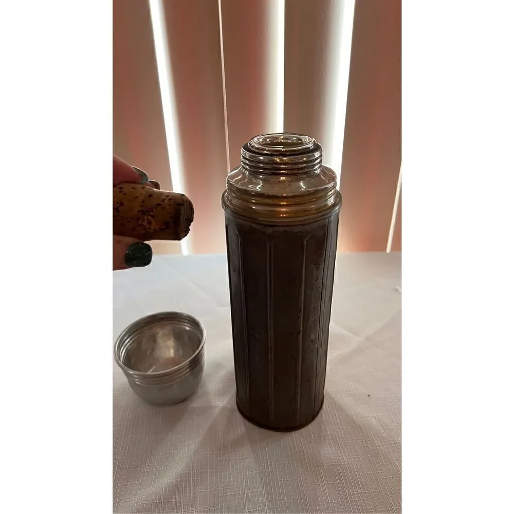 VINTAGE ALADDIN STEEL 1 PINT BOTTLE THERMOS AND CORK